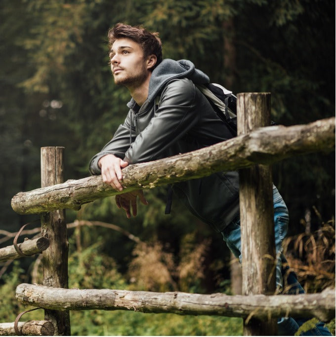 man hiking defined jawline