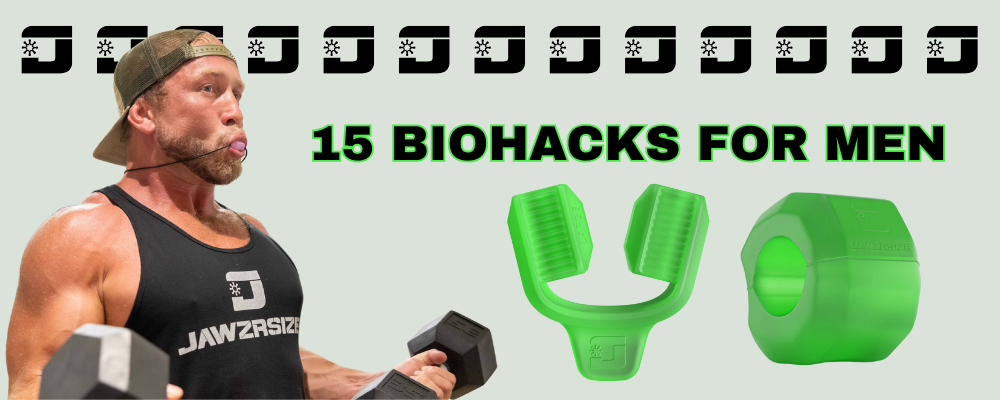 Brandon using Jawzrsize for facial fitness as part of men’s biohacking routine